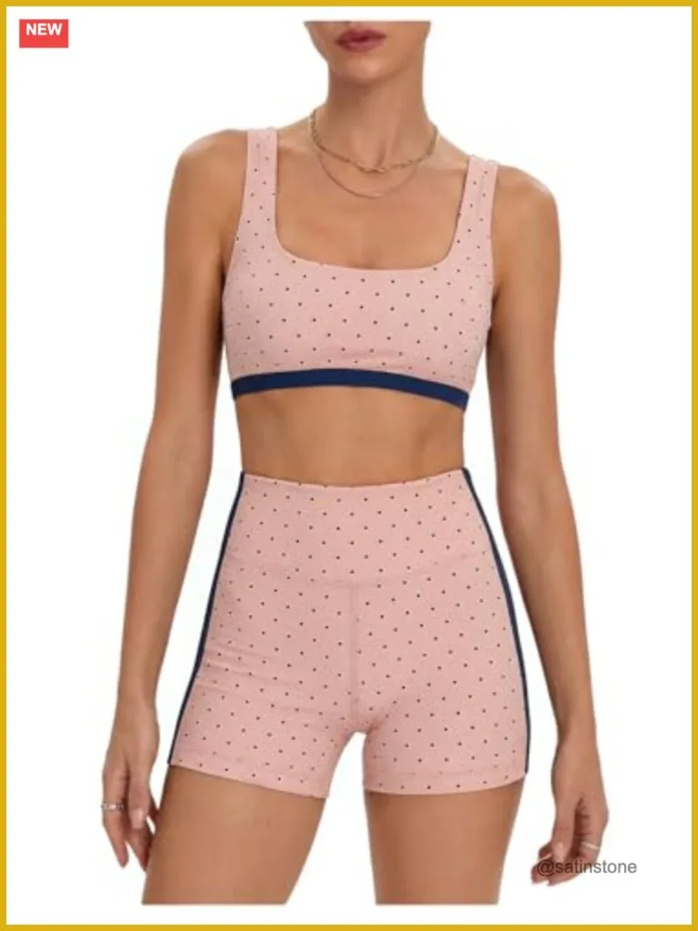 2 Piece Polka Dot Color Block Bra Tank & High Waisted Biker Shorts Set